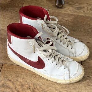 White and Red High-Top Custom Nike Blazers